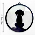 Black dog silhouette suncatcher pendant in a clear prismatic round frame, 12.7cm size - TYSC014: Optical Rainbow Prism Sitting Dog