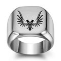 Mens silver square stainless steel ring with laser engraved double-headed eagle emblem - US 8 / Steel