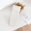 White lace mesh crew socks with ruffles and ballet aesthetic for women in summer - One Size / Leaf / White