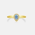 Elegant gold ring with pear-cut blue gemstone and halo of small diamonds - 925 Silver / Ring Size 6-231