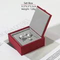 Red velvet jewelry set box with gold trim for rings, earrings and necklace, 9.5x9.5x3.5cm - Set Box / Red