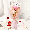 Pink and champagne soap rose bouquet with LOVE card and silk ribbon in pink wrap - Pink Rose Bouquet