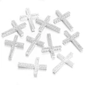 Silberne Kreuzanhänger aus Legierung mit Strasssteinen für DIY Schmuckherstellung - 15*36mm / Silber