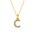 Gold letter C necklace with micro-paved cubic zirconia on a square pendant and chain - Letter C