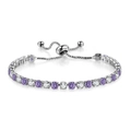 Detail of adjustable tennis bracelet with alternating purple and white round gemstones - Adjustable / White Gold + White Purple