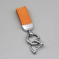 Premium orange suede leather car keychain with silver metal anti-lost ring and loop - Short Style / Yellow/Silver