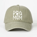 Vintage washed khaki cotton baseball cap with DOG MOM embroidery for sun protection - One Size / Khaki