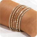 Set of 6 silver bohemian chains featuring figaro and paperclip styles on a white fabric background - 161 Silver
