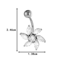 Silver stainless steel belly ring with clear zircon flower and size measurements - 0188-3# Flower Shape Style / Silver