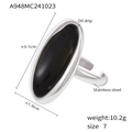 Minimalist stainless steel oval ring in silver with black drip oil finish - Size 7 (Adjustable) / Silver