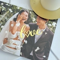 Golden mirror acrylic love cupcake topper with heart design for Valentines Day cake decor - Cursive Script Love