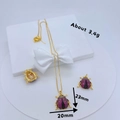 Pink ladybug necklace and earring set with zircon inlays and golden plating - #1 Ladybug Single Pendant