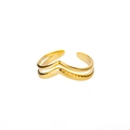 Detailed macro view of golden double-layer V-shape ring with smooth and textured bands - Adjustable Open / Gold-Double Layer V-Shape Textured