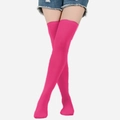 Neon pink thigh-high striped socks with elastic knit fabric for women's dance outfits - Rose Red