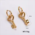Golden heart-shaped key earrings with spiral texture made of 304 stainless steel - Amleh042