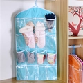 Organizer sospeso blu con 16 tasche trasparenti per calze e biancheria intima da armadio - Blu