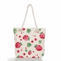 Canvas shoulder bag with strawberry print, large capacity and woven rope handles - Strawberry Leaf Print (ms0640)