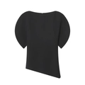 Chic black short sleeve top with asymmetrical hem and elegant boat neck silhouette - S / Black