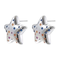 Macro shot of silver hollow star earrings with colorful inlaid crystals and metallic finish - Platinum Multi-color Zirconia Style