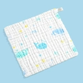 Cotton baby gauze square towel with blue whale print and soft wrinkled texture - 【adorable Whale】