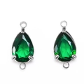 Elegant silver-tone green waterdrop gemstone pendant with double connecting loops - 10x6mm / Steel-Teardrop-Green