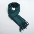 Dark green long cashmere-like scarf with elegant fringe tassels for winter warmth - Dark Green