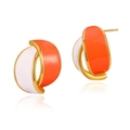 Irregular French enamel earrings in orange and white with 18K gold plated finish - Orange White Cross Arc (KE0769-1)