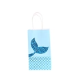 Light blue mermaid gift bag with white rope handles and a sparkling blue fishtail design - Blue Bag With Blue Tail