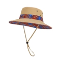 Cappello a secchiello in denim kaki con fodera etnica e cinturino regolabile - Cachi