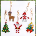 5-piece DIY 5D diamond painting Christmas keychains with Santa and snowman patterns - QC051 (5-Piece Set) Single-Sided