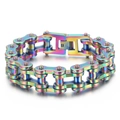 Rainbow stainless steel bicycle chain bracelet in punk hip-hop style for motorcycle fans - Rainbow Color (KB56879-BD) / 23CM