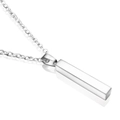 Detailed view of silver stainless steel rectangular bar pendant on O-chain with reflection - Steel