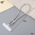 Correa universal plateada con pedrería y lazo, cordón de 18 cm para teléfono móvil - Strass de 6mm / Blanco Lazo Strass Muñequera (K3569)