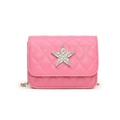 Pink quilted mini crossbody bag with rhinestone star and silver chain strap - Rose Pink