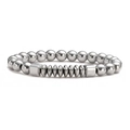 Neutral stainless steel beaded bracelet featuring silver round beads and cross elements - Silver Hematite