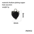 Detail of 8x6mm black heart pendant with rhodium plated copper and silver-tone finish - Silver/Black Zirconia