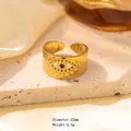 Adjustable golden stainless steel ring with evil eye pattern and brushed texture - Adjustable Open / JOM25046-Gold Evil Eye Open