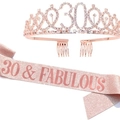 30th birthday set with rose gold rhinestone crown and 30 & FABULOUS glitter sash - Rose Gold 30 & Fabulous Set