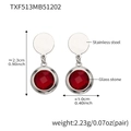 Red faceted round glass stone drop earrings with 18k gold plating on stainless steel - Earrings Only / Steel-Red