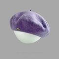 Elegant purple wool blend beret with a small gold metal logo detail on head model - M (56-58cm) / Purple