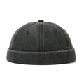 Bonnet docker gris anthracite délavé vintage avec texture usée en sergé de coton doux - Réglable / Vert Militaire