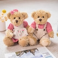 Pair of dressed teddy bears in red plaid outfits with cherry embroidery details - 30cm Pair / Cherry Stripes