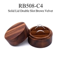 Solid walnut wood ring box with double slot brown velvet interior and solid lid - Solid Lid-Double Slots-Brown Velvet