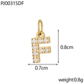 Macro view of gold-plated letter F pendant with pave zircons and size dimensions - Letter F / Gold