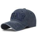 Berretto da baseball blu navy in cotone lavato con ricamo USAF 3D e finitura vintage - Regolabile / Blu navy