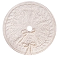 Cream white knitted Christmas tree skirt with classic cable knit pattern and tie closure - 18 Inch / Diameter 46cm / White