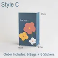 Navy blue floral paper gift bag set with For You print, includes 6 bags and 6 stickers - Style C / 6 Bags + 6 Stickers