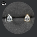 Pear-shaped G23 titanium stud earrings with inlaid cubic zirconia in silver and gold tones - Pear Shape NO-12 / Silver