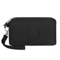 Black waterproof nylon phone pouch with triple zippers and matching wrist strap - Black