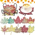DIY maple leaf diamond painting coaster set with sparkling finish and black metal holder - XIN032 Maple Leaf / No Stand/OPP Bag